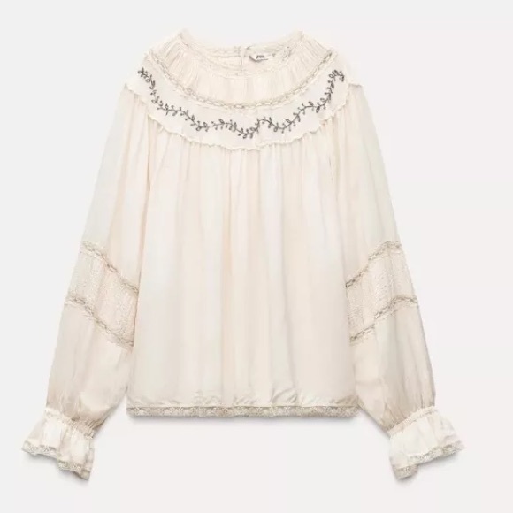 NWT Zara cream beaded lace blouse (size small) - Picture 2 of 8